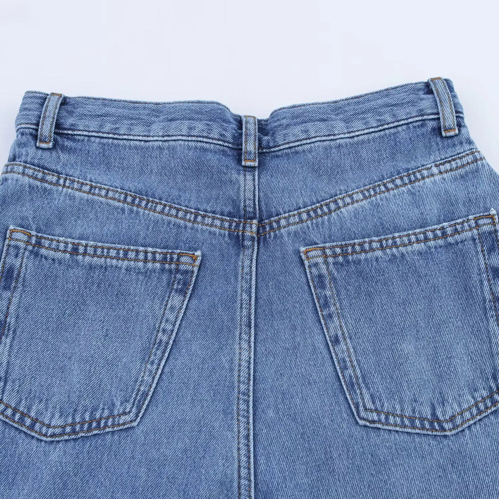 HH Women Summer New Fashion Thin Single-breasted Loose Folds Denim Shirt+High Waist Zipper Pocket Wide-leg Casual Pants Suit