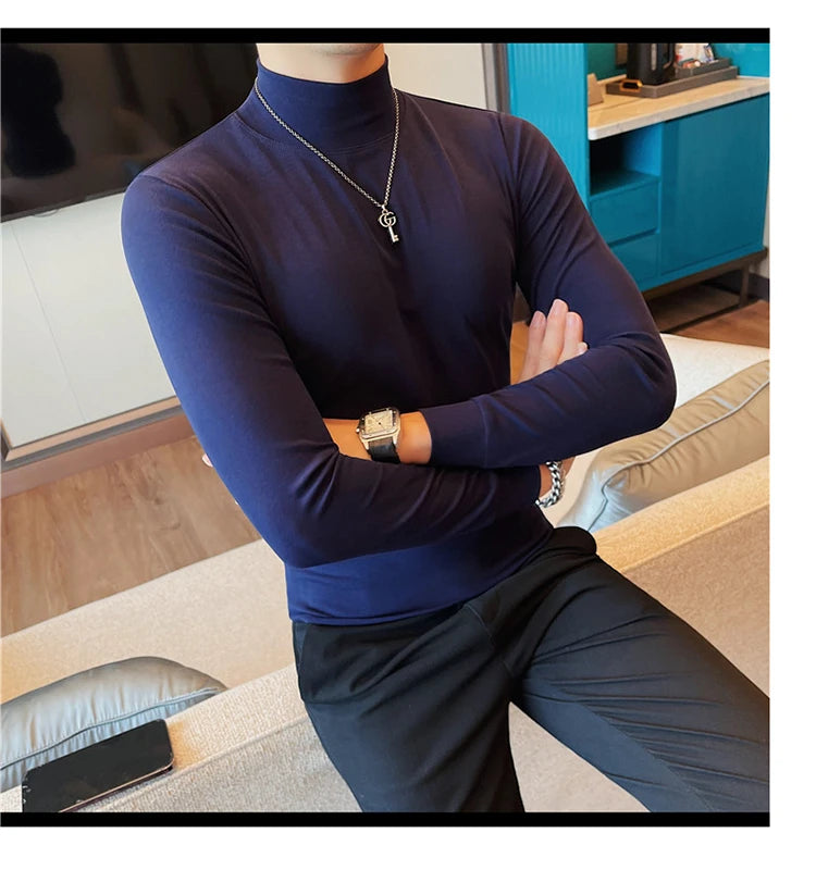 Men's T Shirts Autumn Winter New Turtleneck Long Sleeve T-Shirts For Men Clothing 2025 Slim Fit Casual Basic Tee Shirt Homme 5XL