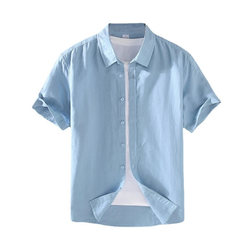 Men's Short-Sleeved Shirt Summer Streetwear Plain Color Stand Collar Casual Beach Style plus Size M-5XL