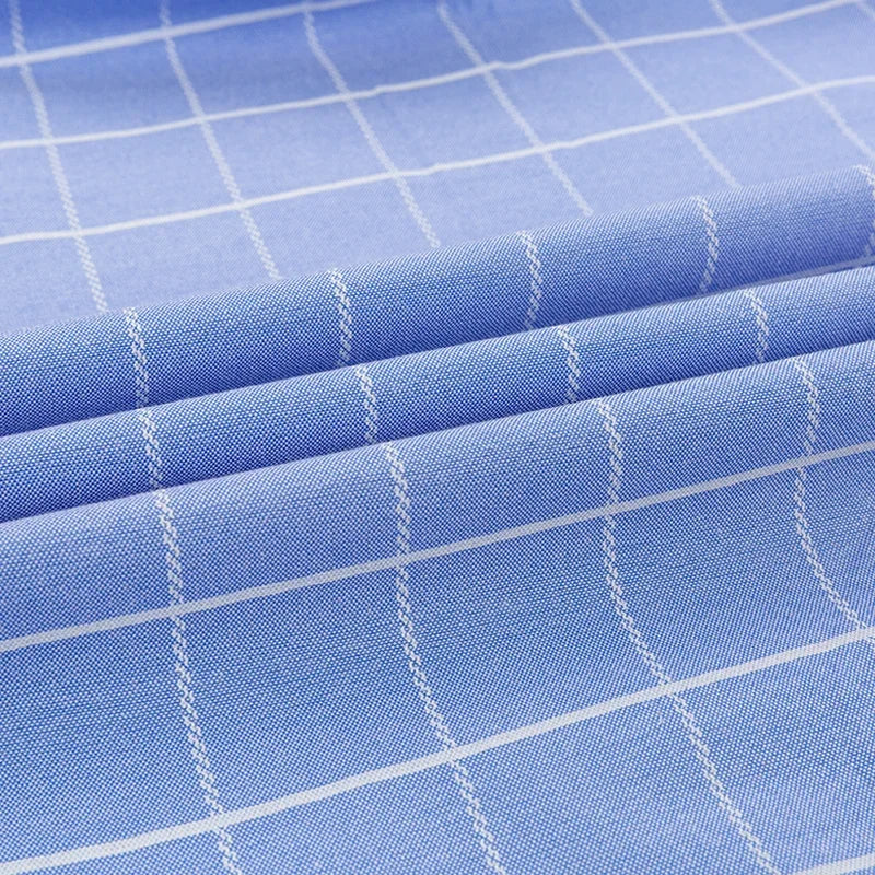 2025 100% Pure Cotton Men's Oxford Short Sleeve Square Collar Soild Plaid Striped Summer Casual Shirts Single Pocket  Shirt