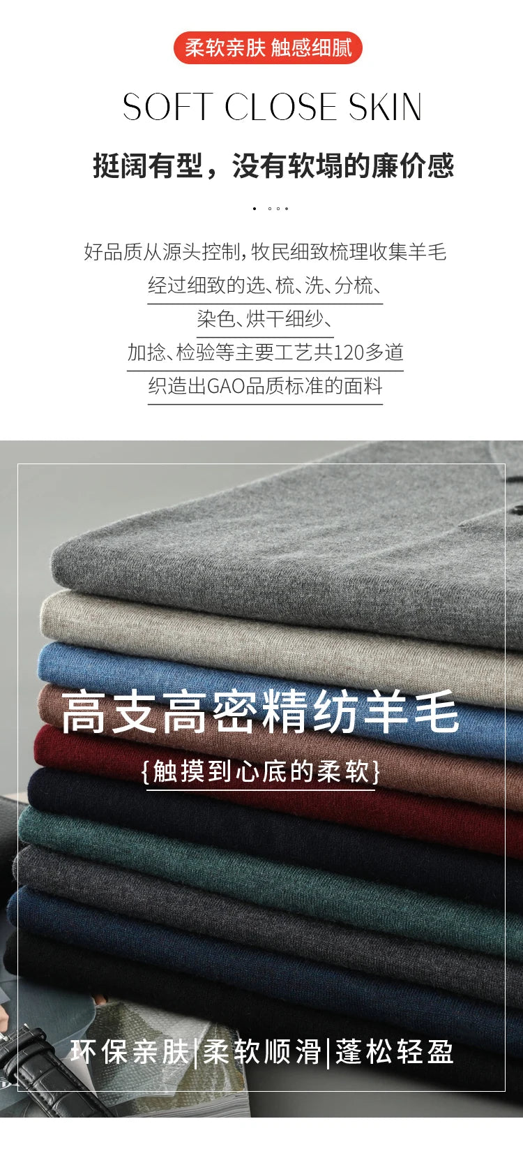 Men's Worsted Wool Kknit Pullover, Business Casual Polo Neck Sweater, Monochromatic Loose Top, Autumn and Winter Fashion, New