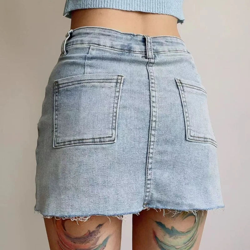 Vintage Denim Mini Skirts Women Summer Korean Fashion y2k Clothes High Waist A-line Blue Slim Cute Sexy Short Jeans Skirt Female