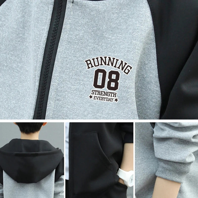 Spring Autumn Teenage Boys Clothing Set Letter Hooded Jacket + Pants 2Pcs For 5-14 Years Kids Tracksuits Children Casual Outfits
