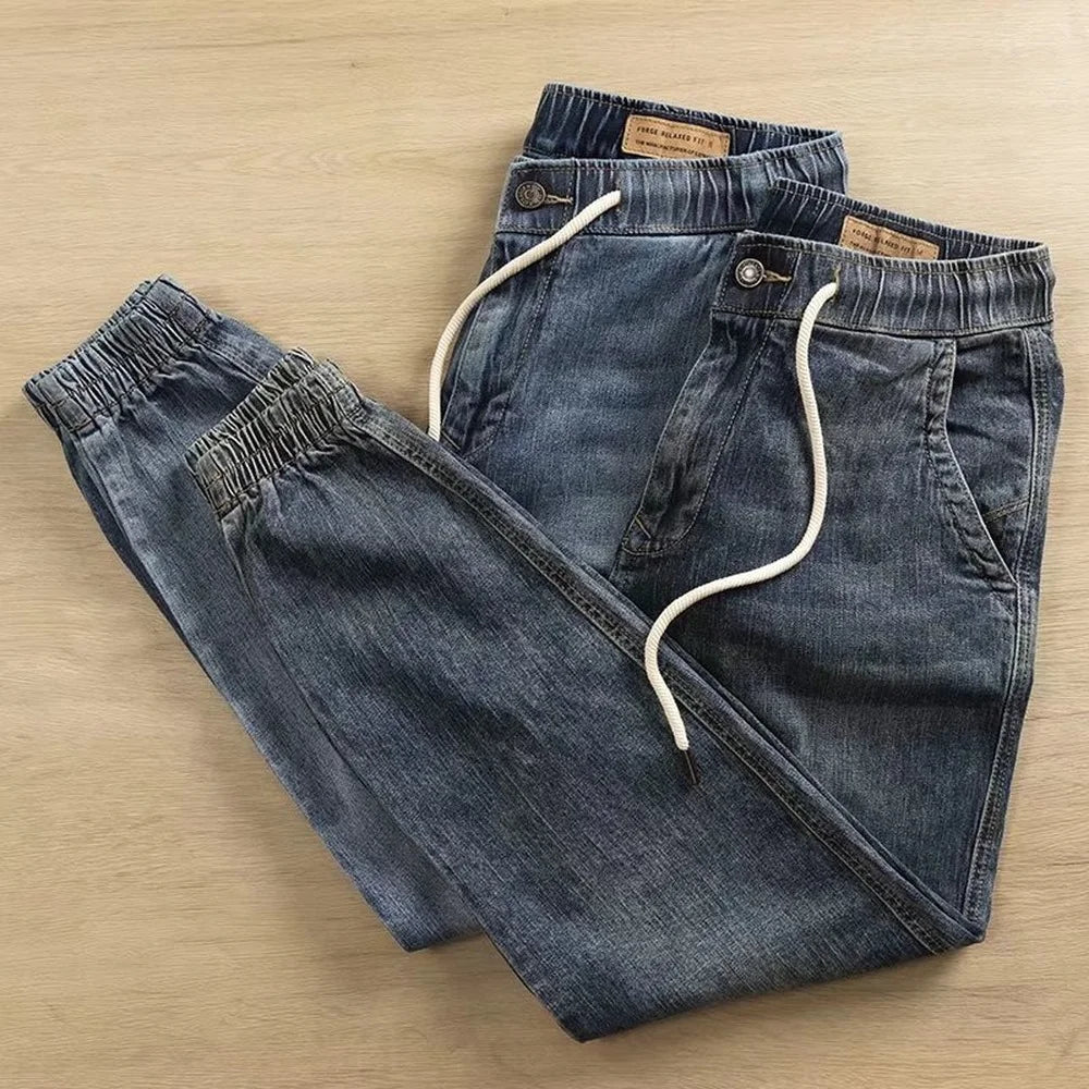 Wholesale 2022 New Denim Men's Stretwear Beam-legged Harem Pants for Young Students Loose Drawstring Sweatpants Baggy Jeans