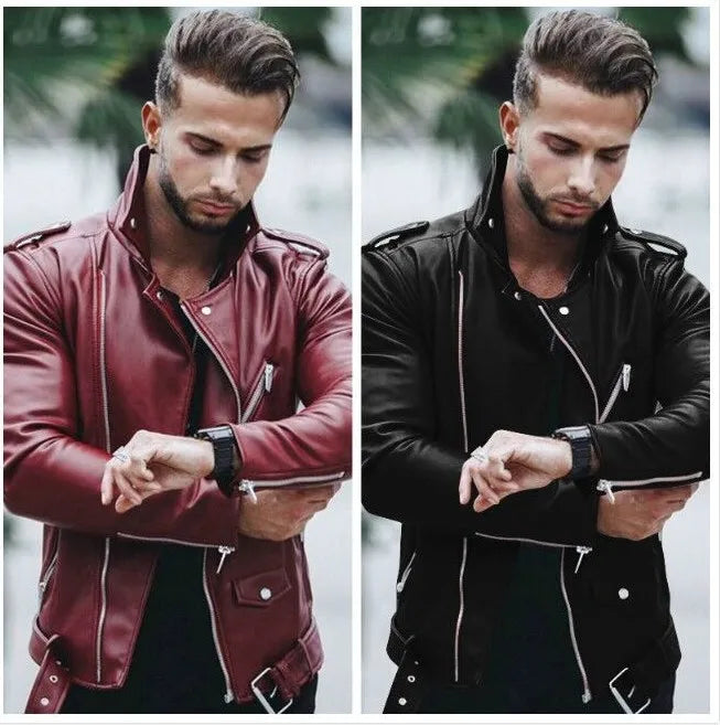 Fashion Leather Jackets Men Casual Slim Fit Turn Down Collar Male Jacket Men PU Leather Coat Men Autumn Winter Motorcycle Jacket