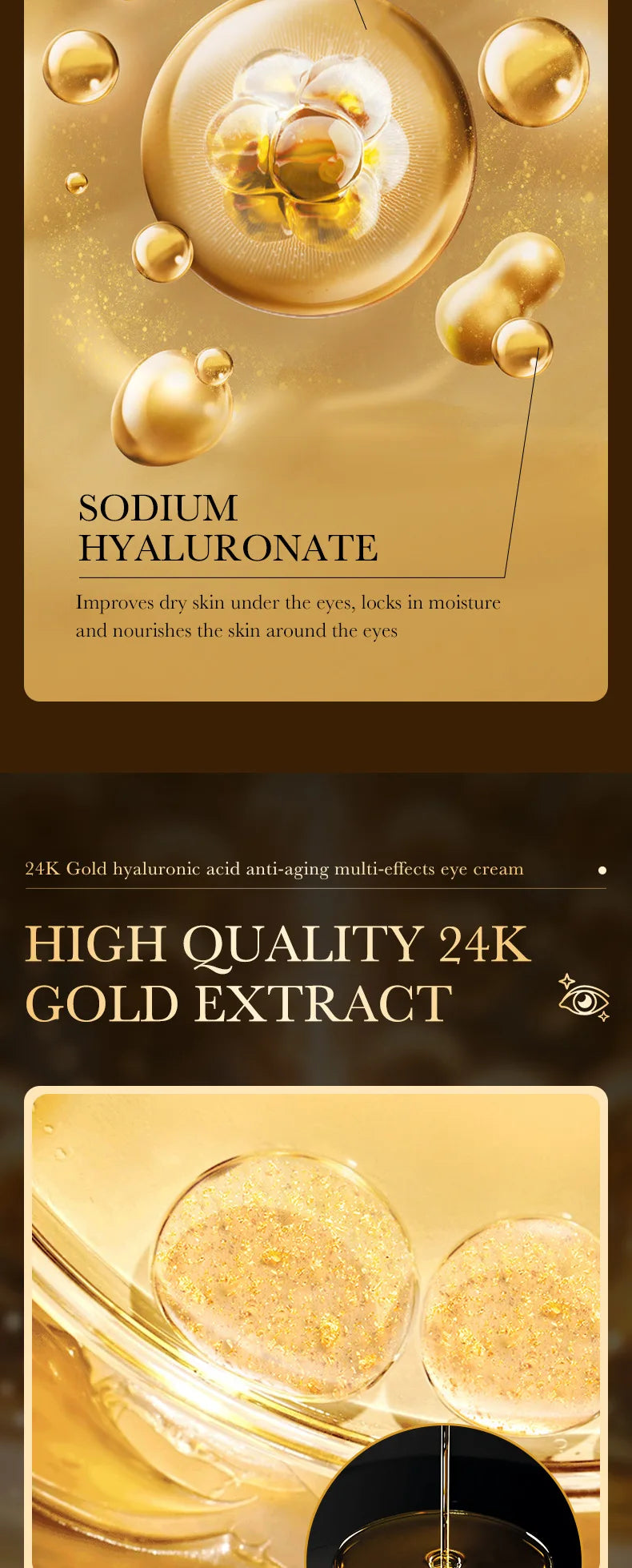 40G24K Gold Hyaluronic Acid Eye Cream Anti-Dark Circles, Firming and Moisturizing Eye Care Product