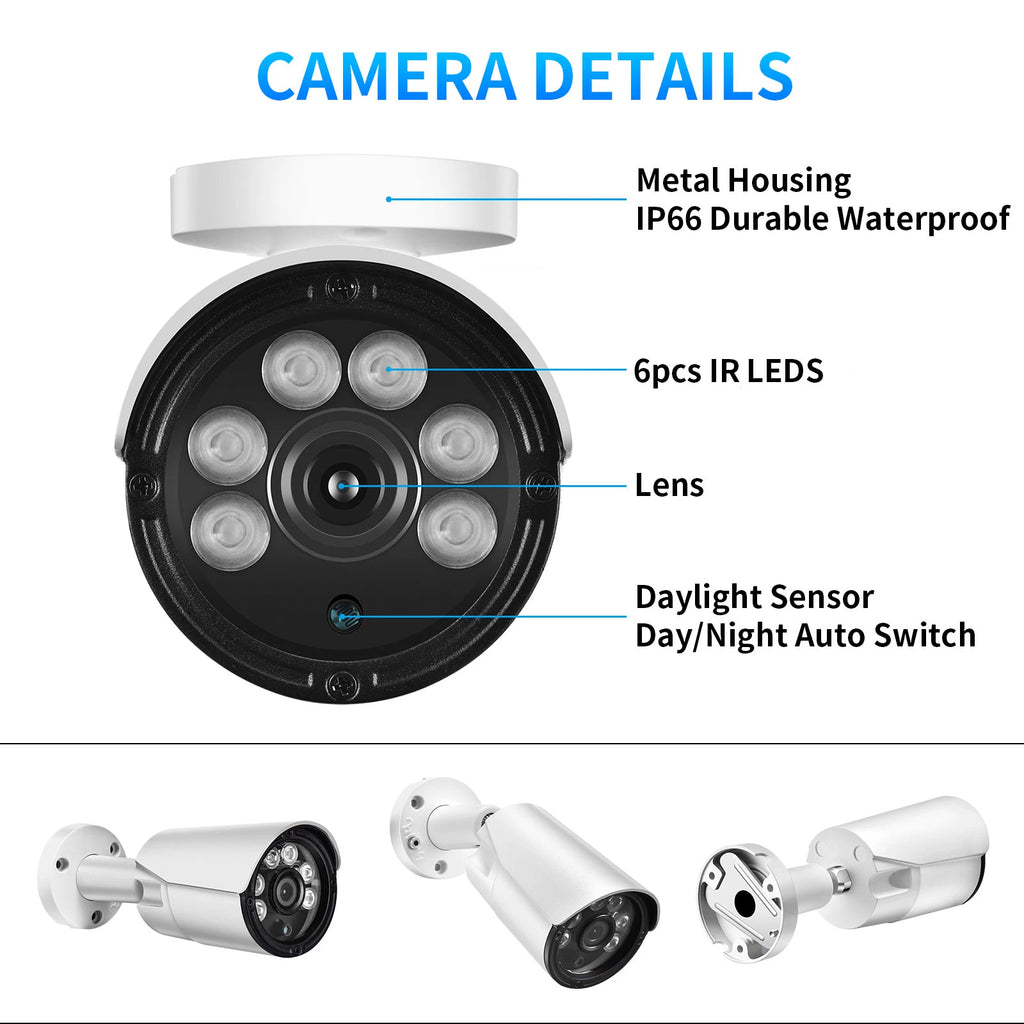 AZISHN Wide Angle 2.8mm FULL Color 4K 8MP H.265 IP Camera P2P AI Face Detection IP67 POE Video Outdoor Camera XMEYE 5MP 4MP