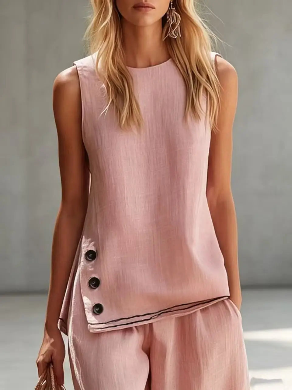 2026 New Women Two-Piece Set Cotton Linen Sleeveless Vest ＆ Capri Wide Leg Pants Suit Summer Chic 2 Piece Sets Women's Outfits