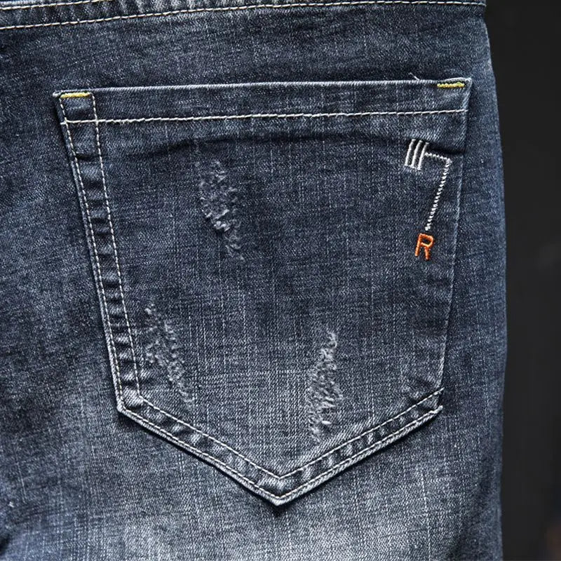 Elastic Fashion Jeans Men Ripped Vintage Slim Denim Pants Hip Hop Distressed Frayed Fashion Men's Clothing Pants