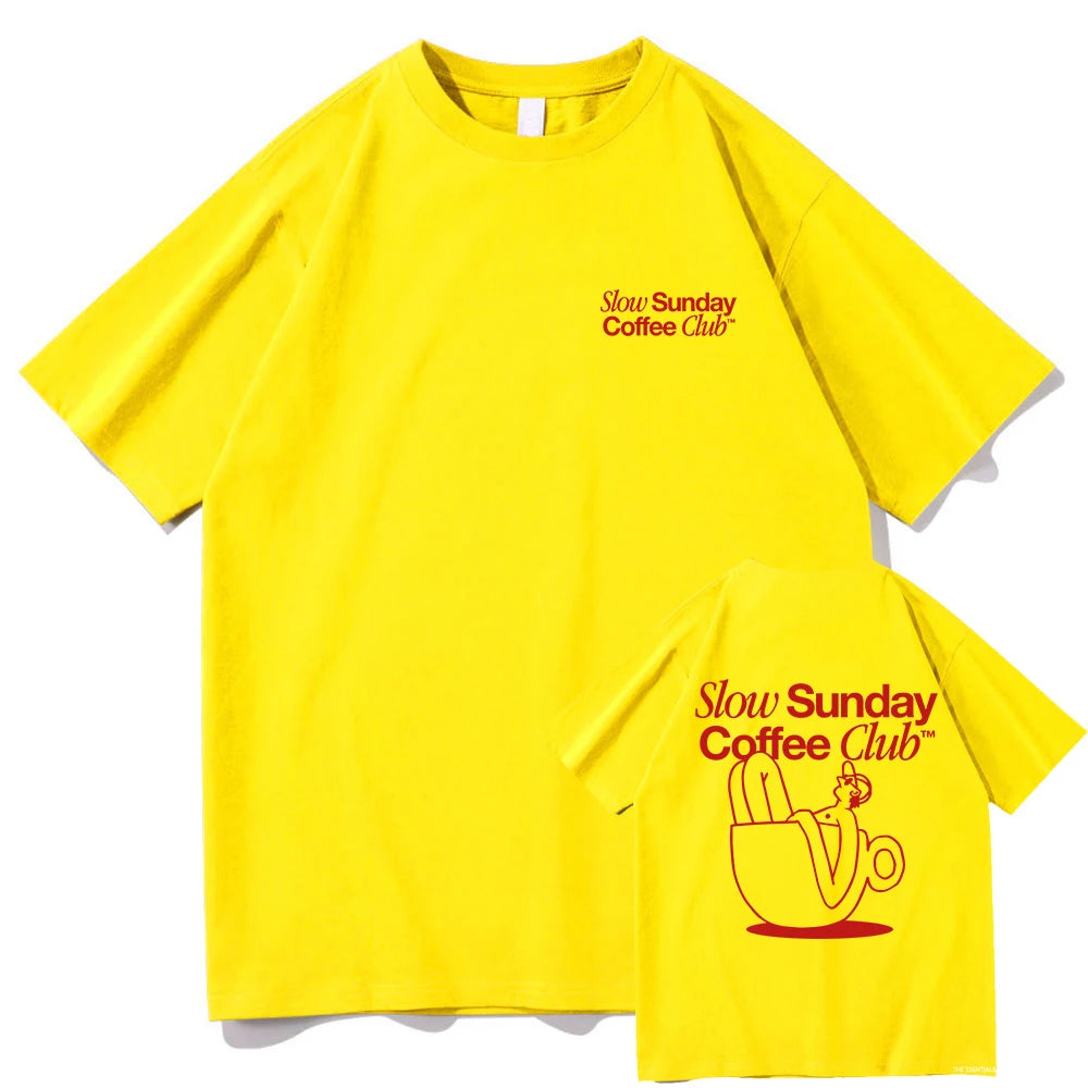 Slow Sunday Coffee Club T Shirt Men/women Harajuku Vintage Graphic Tshirt Classic Unisex High Quality Retro Cotton Tee Shirts