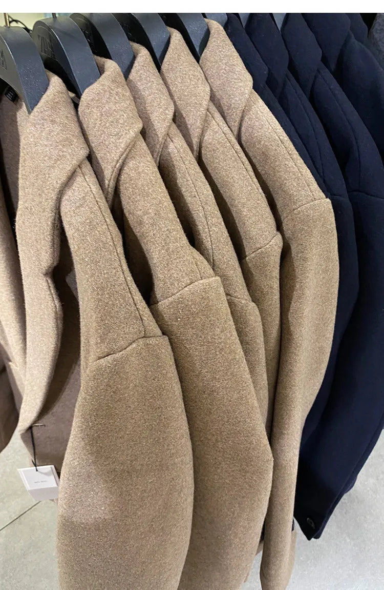 MAMELICCE Original design Mid-length woolen coat Wool-blend coat Classic business casual Autumn and winter trench coats Men coat