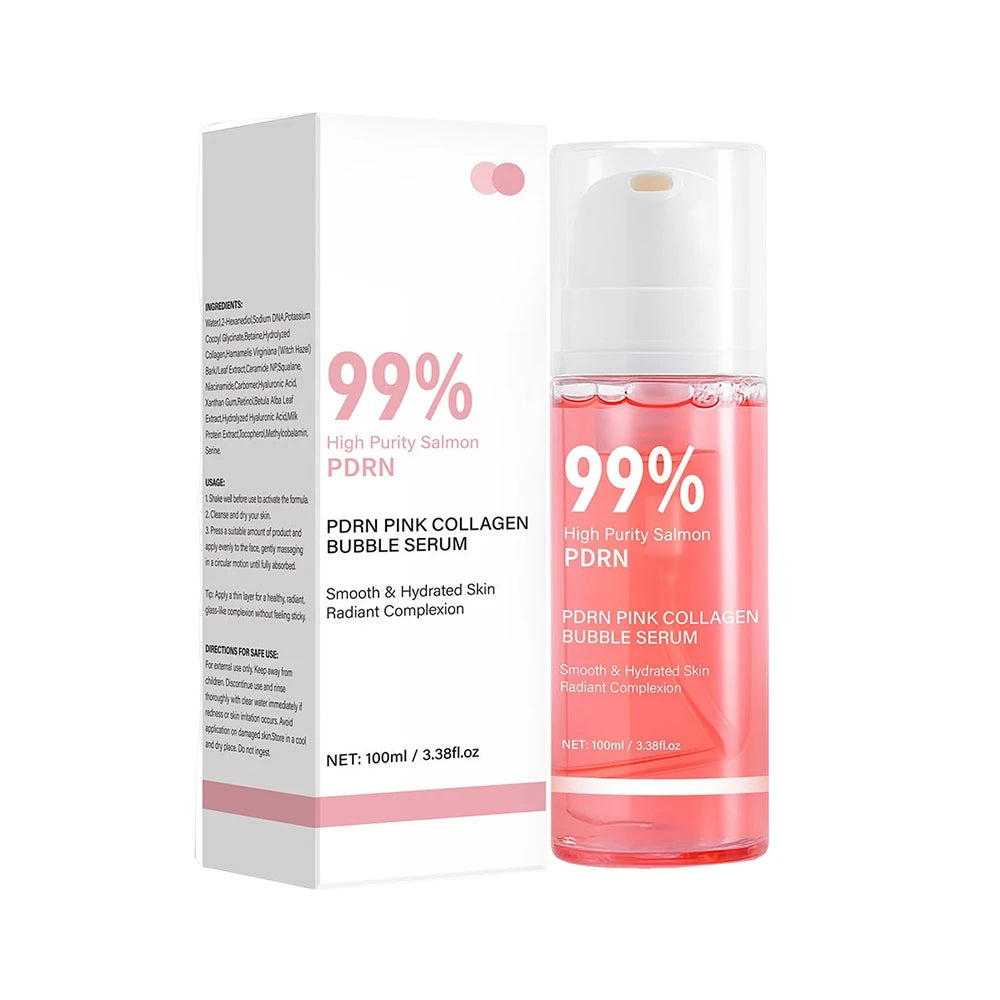 PDRN Pink Collagen Bubble Serum Glow Firming Serum with 99% Purity PDRN & Low Molecular Collagen Lightweight Fast-Absorbing