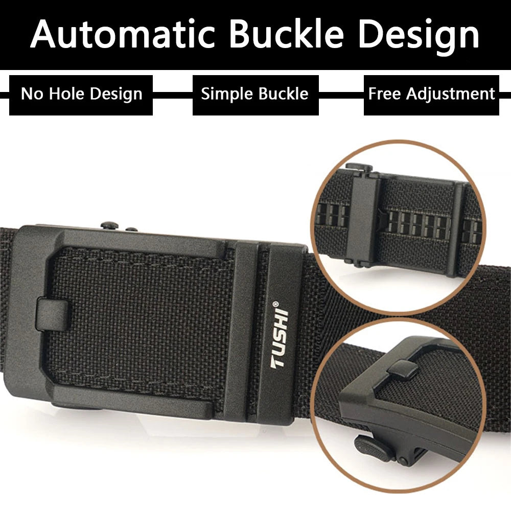 TUSHI New Double-layer Reinforced Automatic Buckle Training Quick Hanging Pistol Belt Men Nylon Outdoor Leisure IPSC Accessories