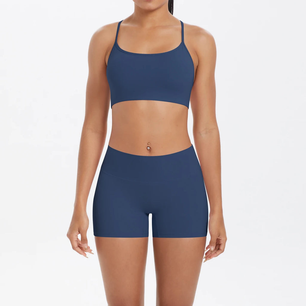 New Cross Backless Yoga Bra And Fitness Shorts Gym Yoga Set Woman’s Summer Running Sports Quick-Dry Women Gym Clothing Yoga Suit