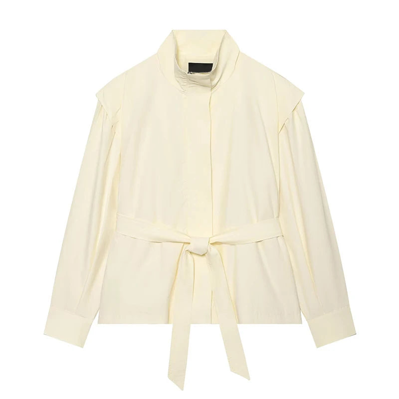 Lapel Women's Outerwear Waist Cinching Belted Jacket Drop Shoulder Cropped Cargo Trench Coat Meilaid Style Daily Fashion Wear