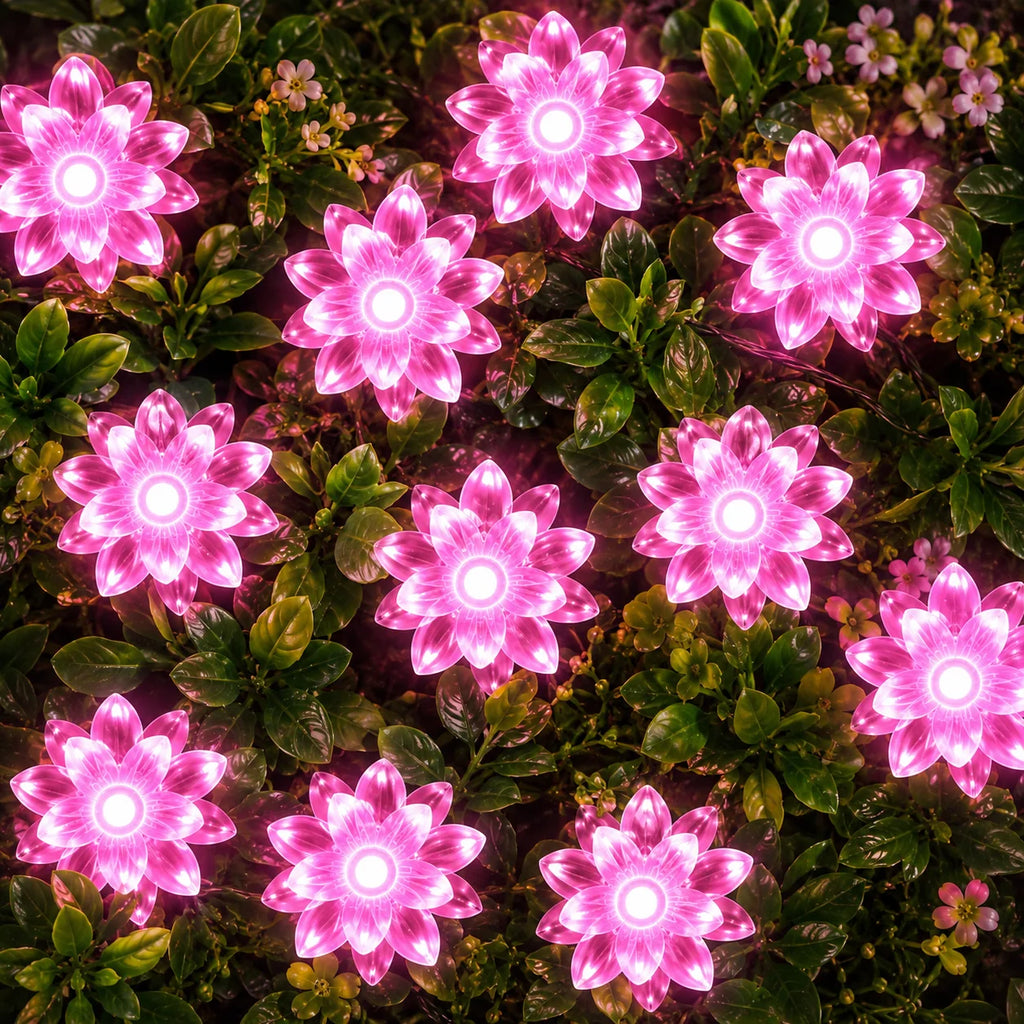 Solar Lotus String Lights 5M/20LED 7M/50LED 12M/100LED 8 Modes Outdoor Fairy Lights for Garden Patio Christmas Decor