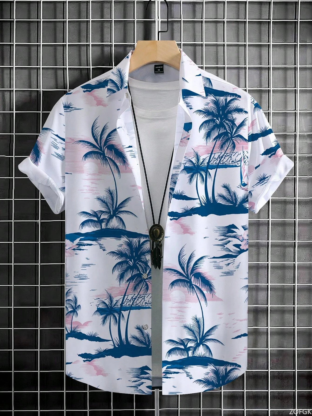 Hawaiian Style Fresh Coconut Print Men's Short-sleeved Fashion Shirt Men's Summer Outdoor Vacation Fashion Short-sleeved Shirt