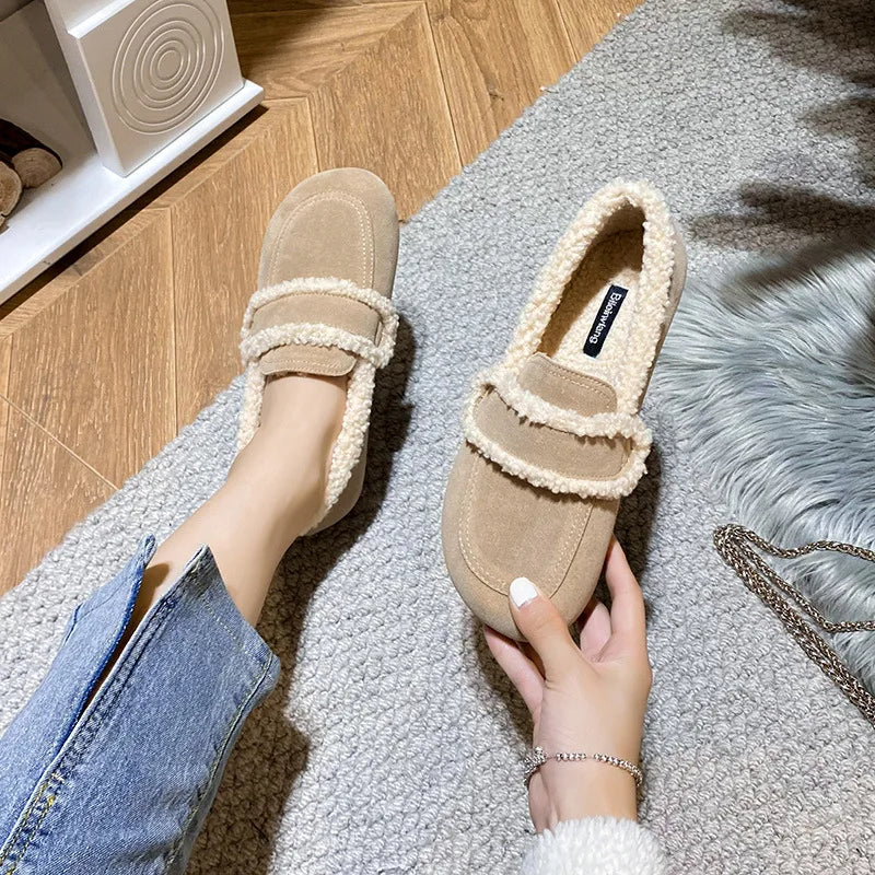 2026 Faux Suede Flats Women Lambswool Loafers Winter Warm Cotton Shoes Ladies Platform Fleeces Mocasines Female Sheep Fur Boots