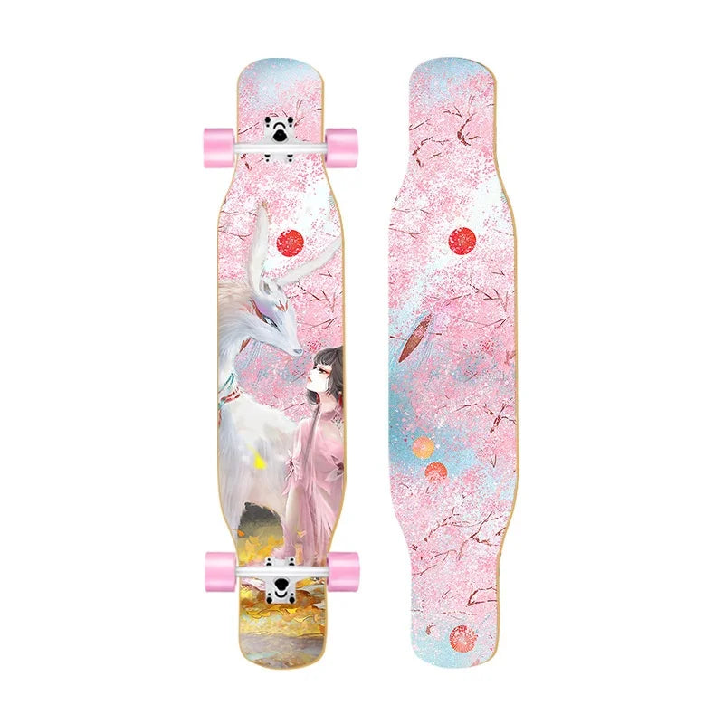 44 Inch Double Kick Dance Longboard 7-Layer Maple Wood Double Sided Graphic Complete Skate Deck All Ages Amateur Professional Ri