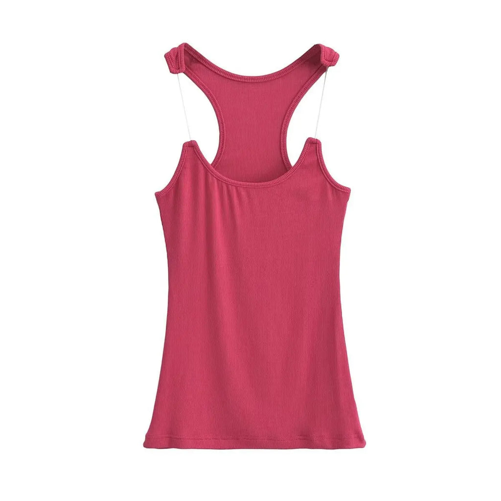 Women Ribbed Invisible Strap Tank Top Camis Tee
