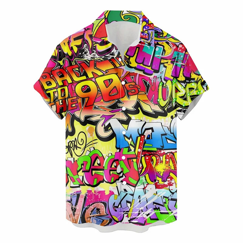 Retro 80s 90s Hawaiian Shirts Men Clothing 3D Printed Short Sleeves Tops Cool Outdoor Lapel Blouse Y2k Summer Button Shirt