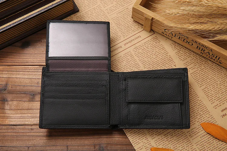 JINBAOLAI Retro Short Men Wallets Genuine Leather Credit Card Holder Waterproof Men Purse Classic Coin Pocket Black Male Wallet