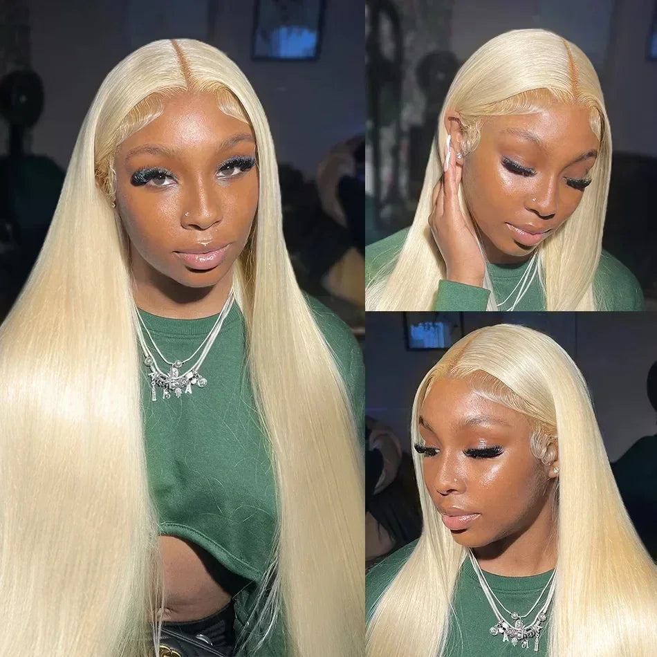 200 Density 613 Blonde Straight Human Hair Wigs Preplucked Prebleached 46 Inch 13x4 13x6 Blonde HD Transparent Lace Frontal Wigs