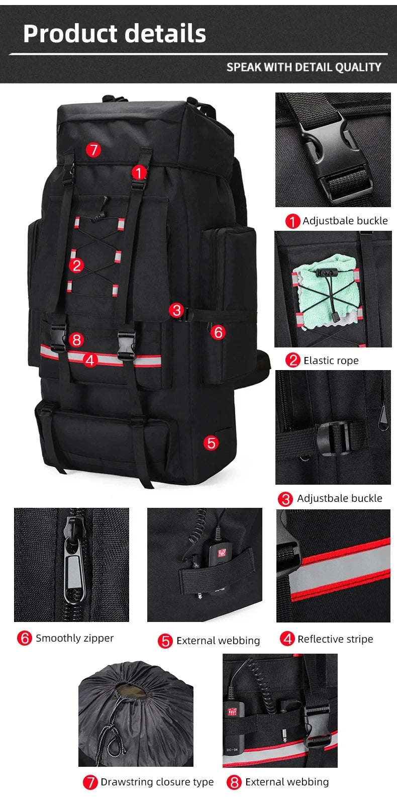 Outdoor Climbing Backpack Large Capacity Outdoor Travel Sports Luggage Bag Hiking Trekking Camping Mountaineering Men Rucksack