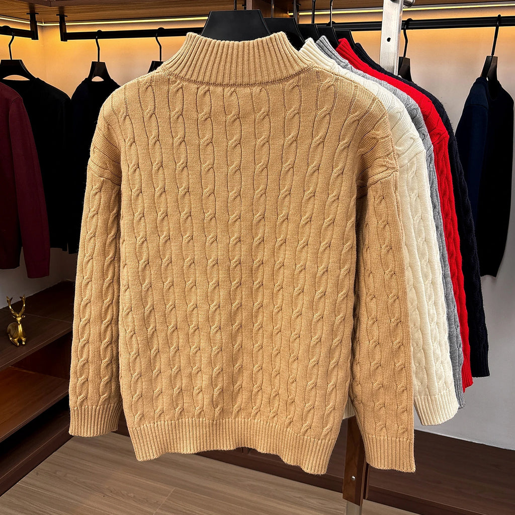 Fashion Half Zipper Sweater Men's Winter Warmth New exquisite jacquard design luxury brand golf pony embroidery knitted pullover