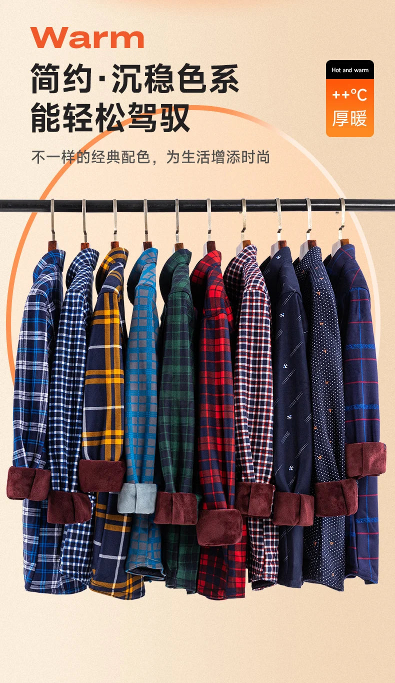 Men's Double-Sided Fleece Long-Sleeved Shirt 7XL8XL with Fleece for Warmth, Thickening and Cold Resistance, Casual Winter