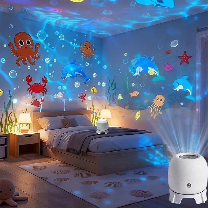 LED Ocean Projector Light 360° Rotating Dynamic Night Light USB Powered Ambient Lamp Decorative Lighting For Game,Living Room