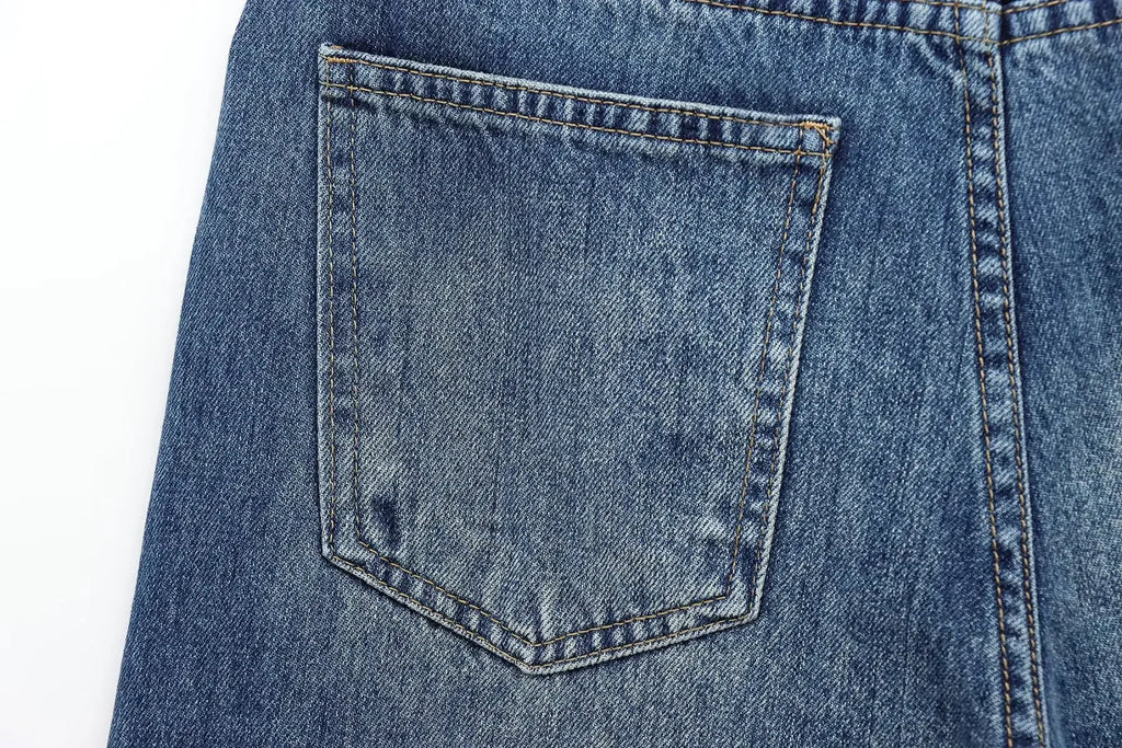 HH Women Trendy Cross Waist Wide Leg Jeans Asymmetrical Button Fly High Waist Baggy Denim Pants For Streetwear Y2K Outfits