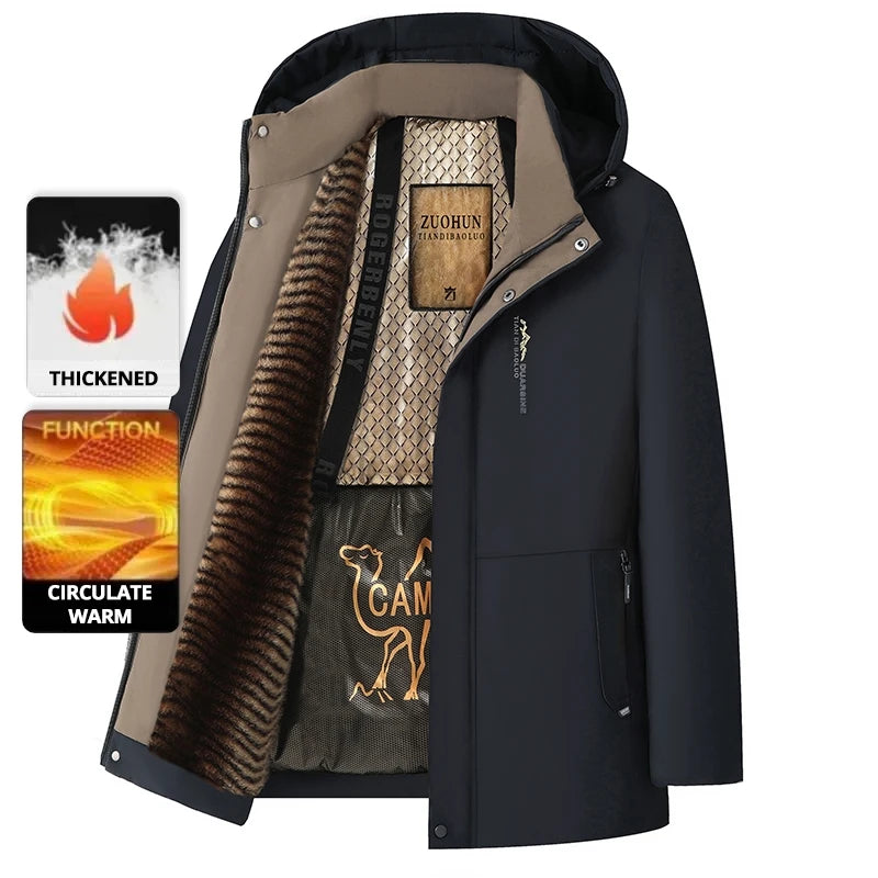Top Grade Five Protective Tech Luxury Winter New Brand Camel Fleece Men's Parka Jacket Windbreaker Coats Heavy Plush Lining