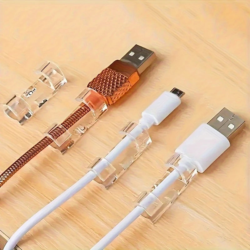 30 Transparent Adhesive Cable Clips, Durable Plastic Wire Organizer, Power Cord Management, Desktop Bottom Wall Fixing