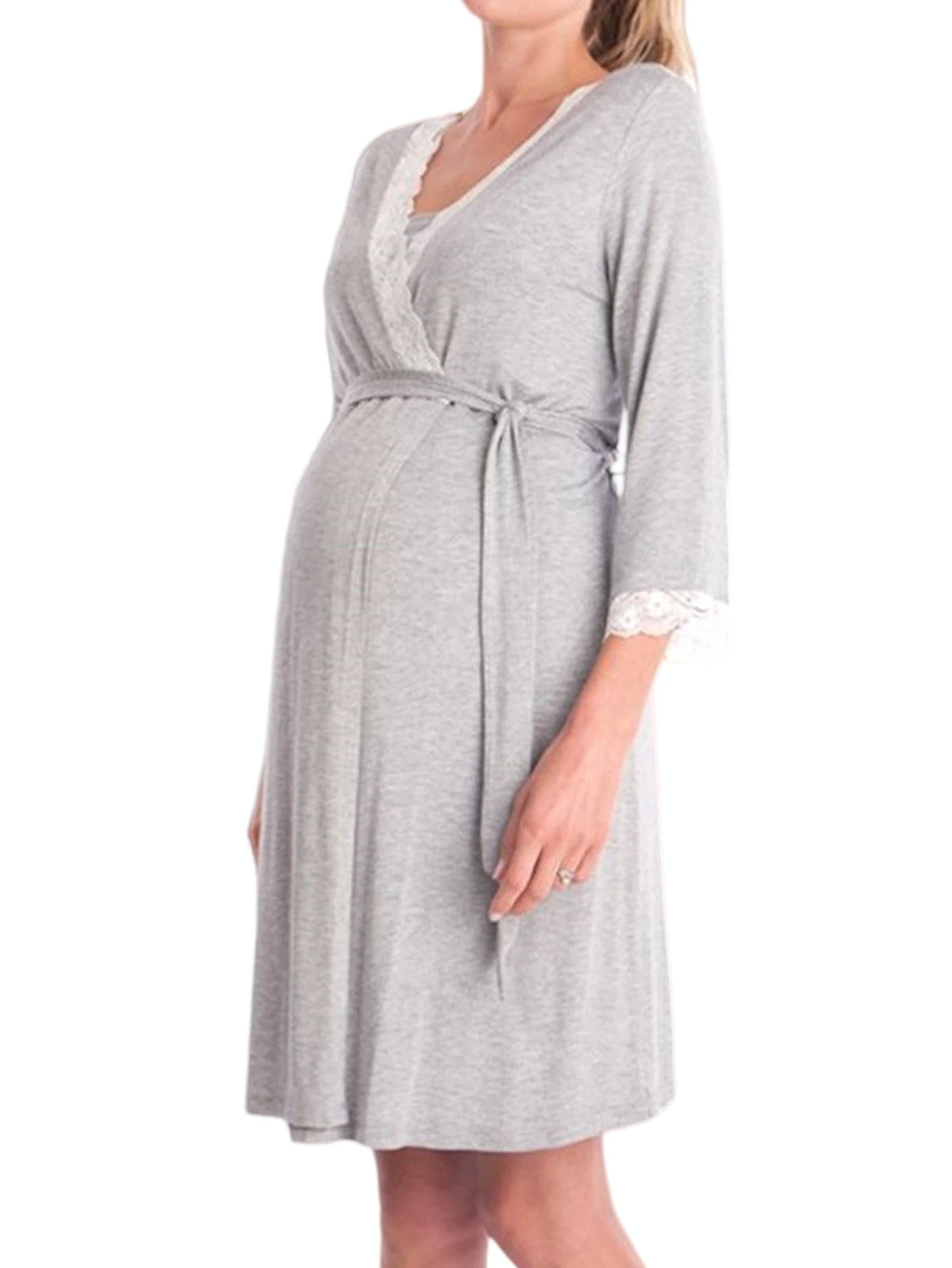 Women's Maternity Robe Pregnancy Breastfeeding Bathrobes Labor Delivery Nightgowns Dark Gray S