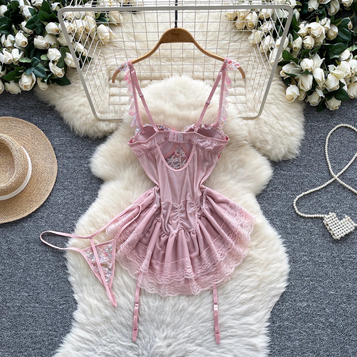 SINGREINY Strap Corset Lingerie Nightdress New Sleeveless Slim Floral Print Mini Nightwear Shapewear Mesh Lace Erotic Mini Dress