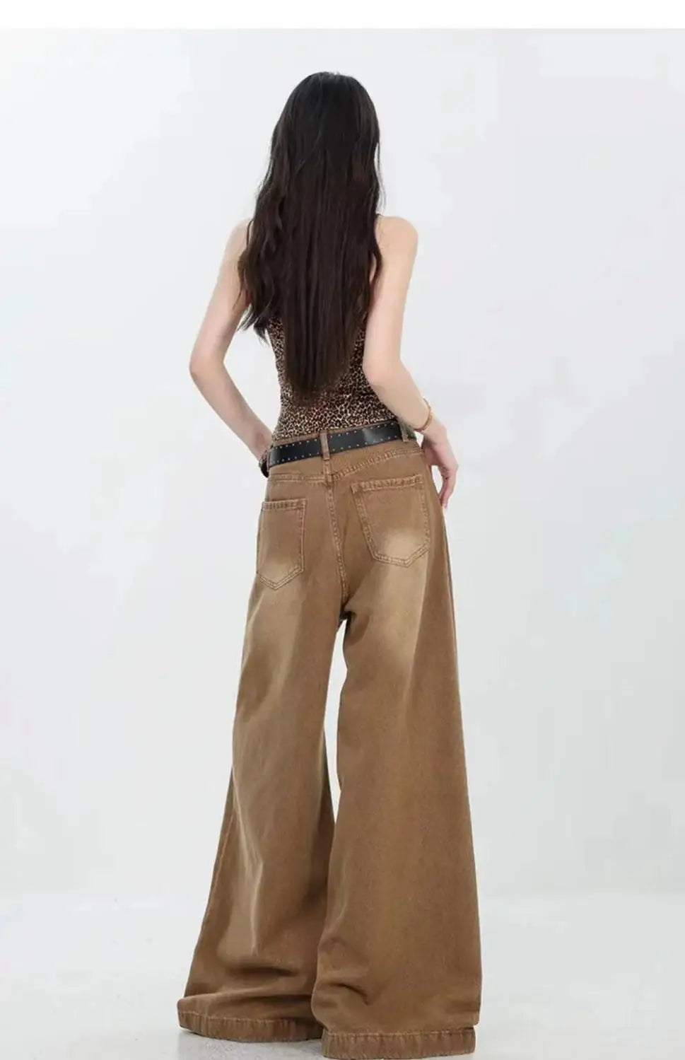 New Denim Jeans with Washed Design, High Waist Slimming, Retro Loose Straight Leg, Floor Hugging, Wide Legs