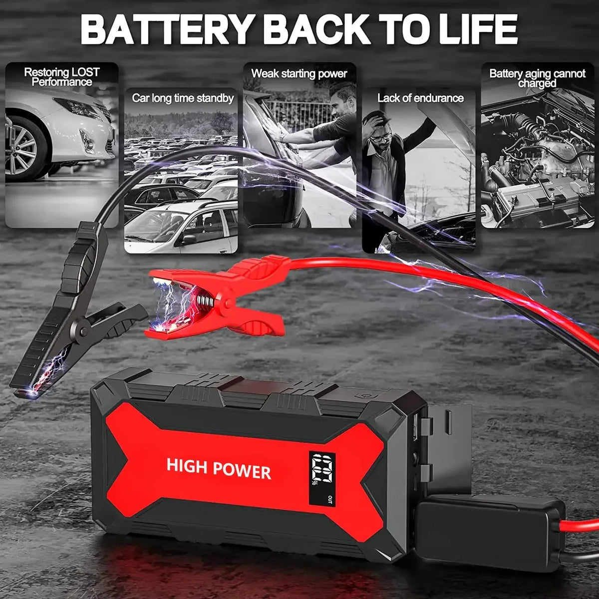 26000mah Car Jump Starter Battery Power Bank 1200A for Car Starter Portable Emergency Booster 12V Auto Starting Device