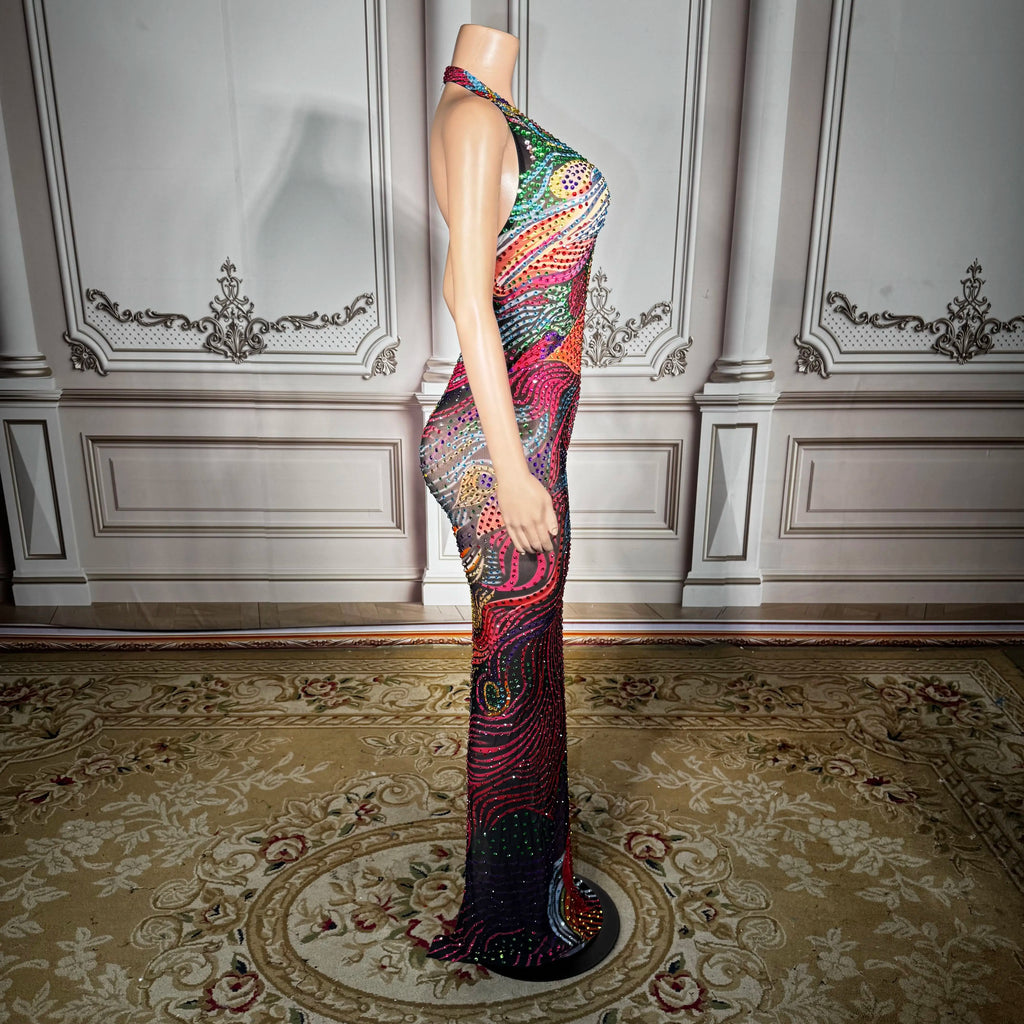 Floral Print Sexy Deep V-neck Halter Sleeveless Maxi Dress Stylish Dress Women's Backless Dress