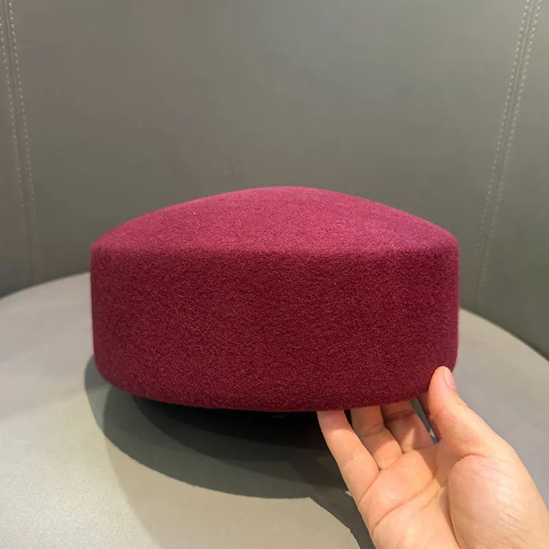 Women Berets Hat Fashion Fall Winter Vintage Concave Top Pillbox Cap 100% Wool Fedoras Hats Wedding Designer Western Church Hat