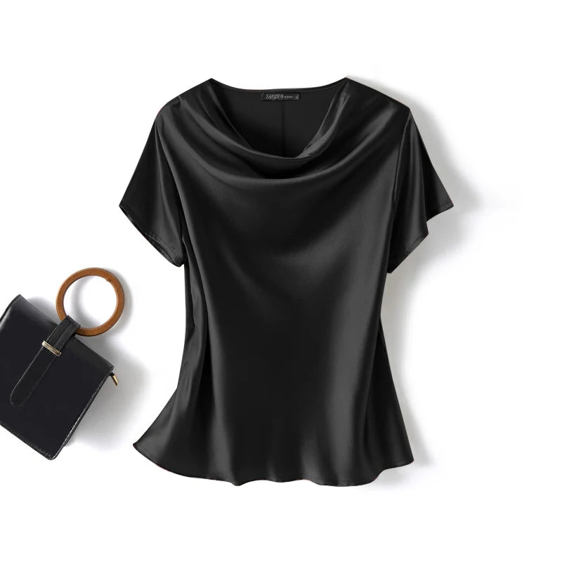 ZANZEA Summer Fashion Satin Blouse Women Short Sleeve Solid Shirt Female Casual OL Work Tunic Tops Elegant Loose Blsuas Oversize