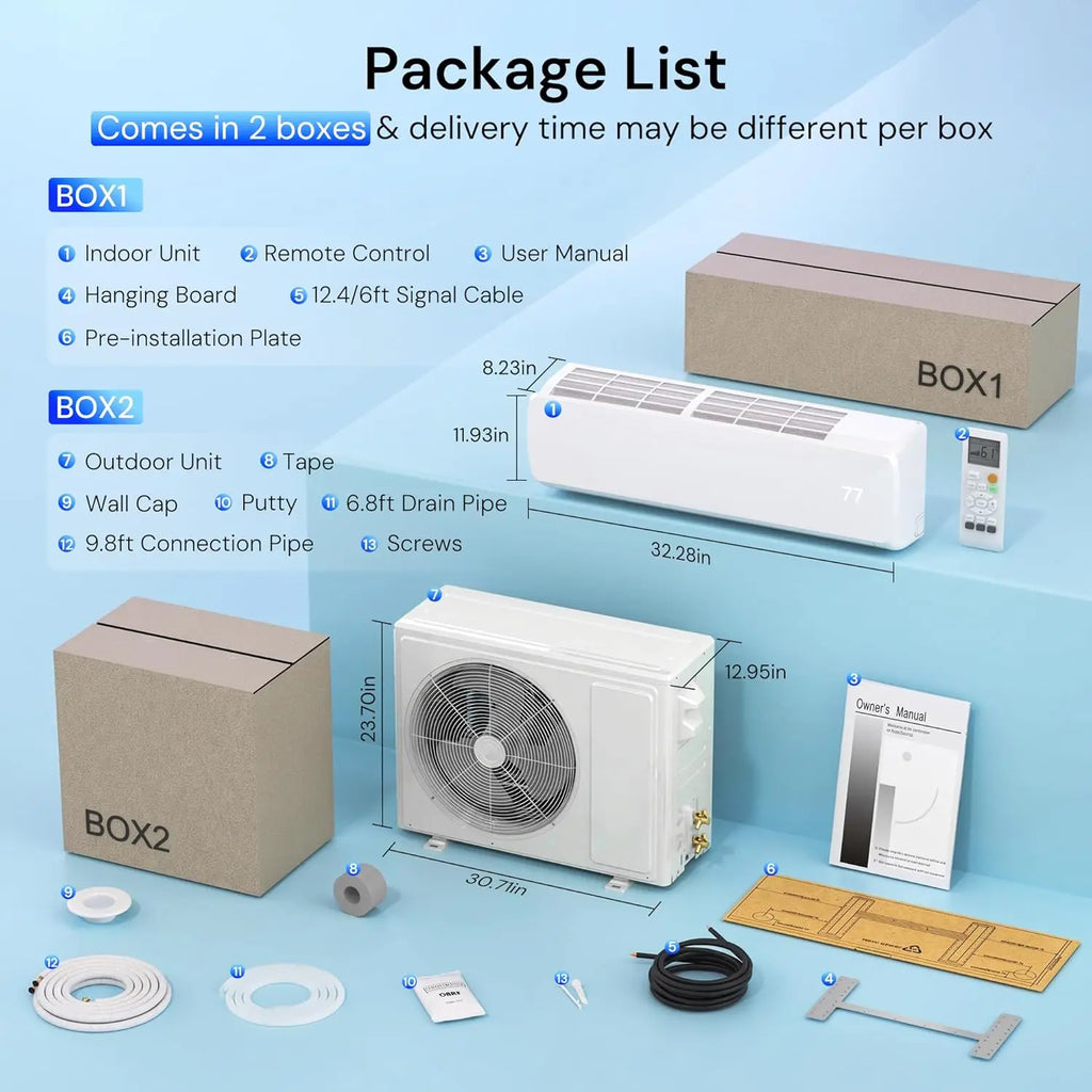 12000BTU Mini Split AC & Heat Pump, 19 SEER2 Ductless Inverter Air Conditioner with Pre-Charged Condenser, Custom