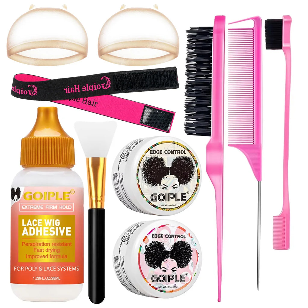 9-Piece Lace Wig Styling Waterproof Wigs Adhesive Strong Hold Glue  Edge Control Gel Synthetic Hair Installation Accessories Kit