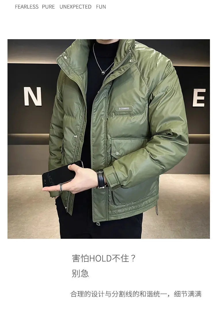 Autumn Winter Fashion Lightweight Down Jacket Men Trendy Short Stand Collar Thickened Warm Cold-Proof White Duck Down Jacket