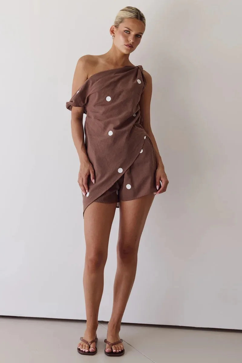 Fashion Elegnat Holiday 2 Piece Set New Summer Printed Off-shoulder Casual Tops And Shorts Suit Womens Clothing