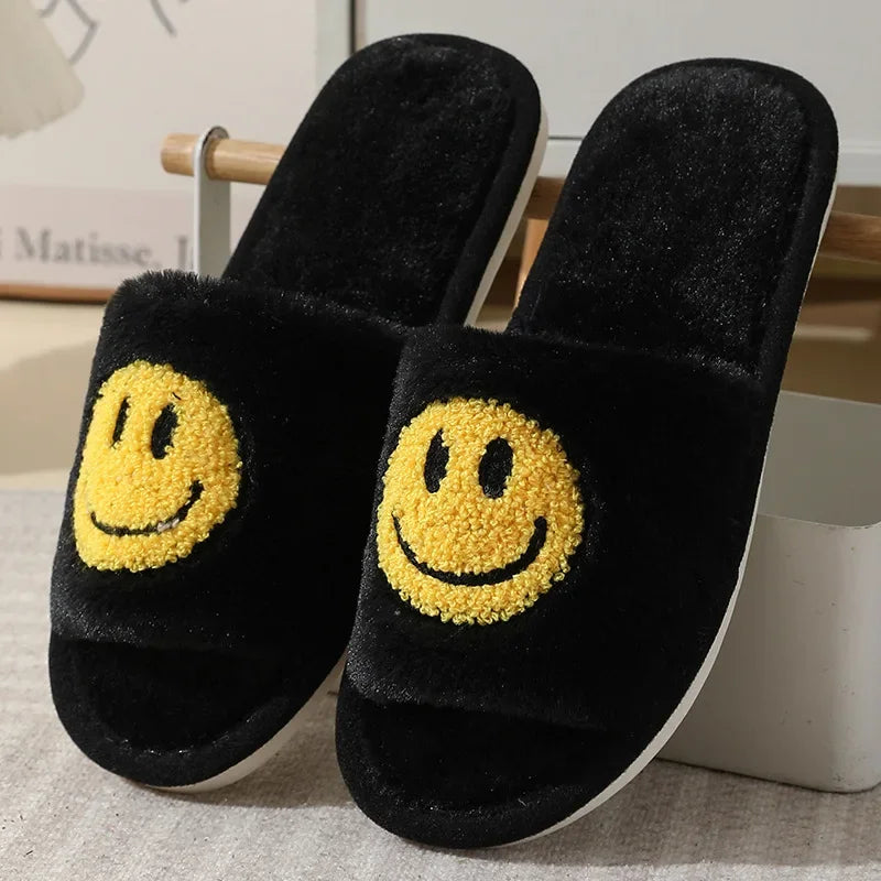 Fuzzy Smile Face Women man Slipper Kawaii Cartoon Plush Contton Indoor Funny Cute Winter Warm Floor house Home Non slip Shoes