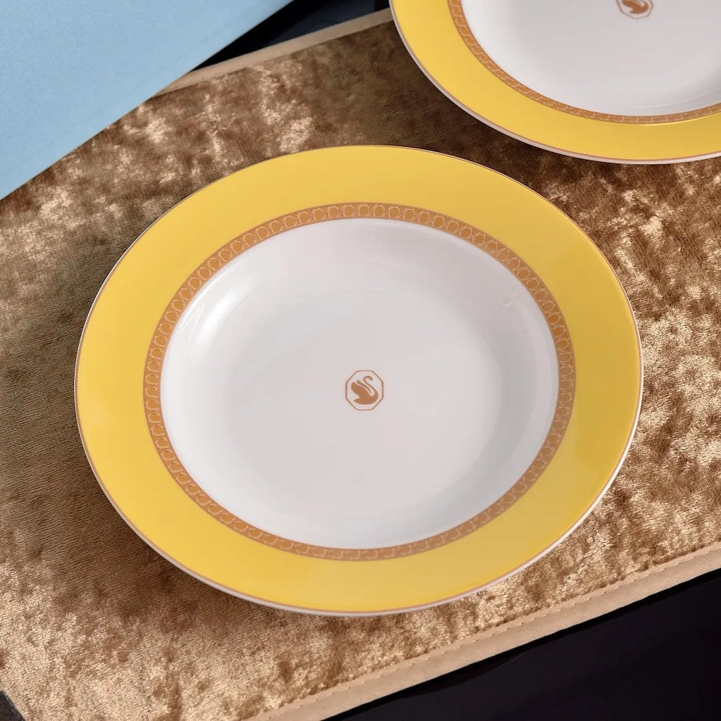 Swan Theme Serving Plate Dessert Soup Plate Fish Plate Large Round Tray Luxury Tableware for Home Use Ceramic China Bone