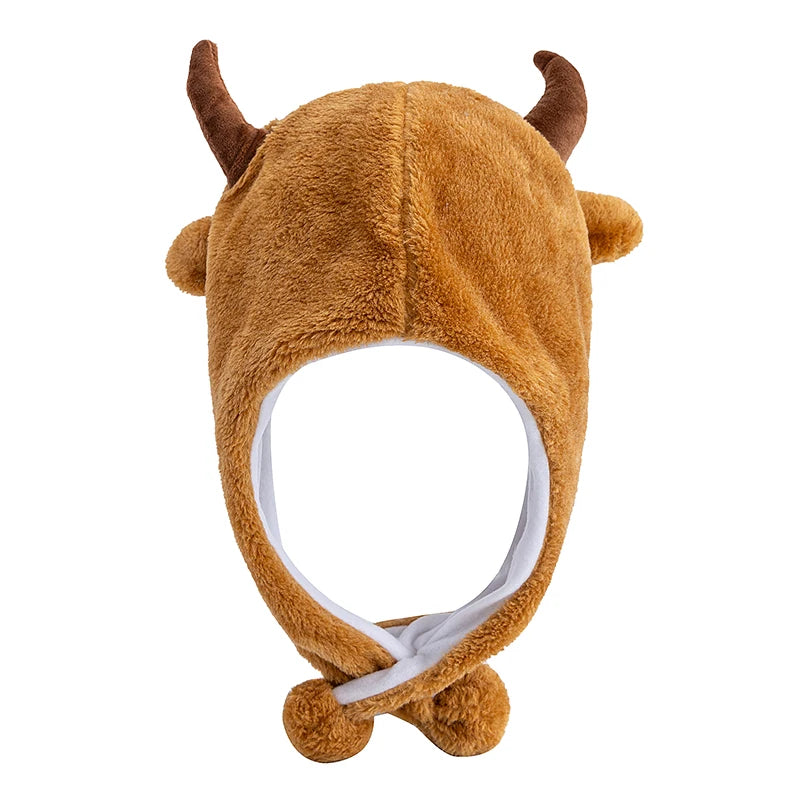 Hot Sale Unisex Funny Bulls Head 3D Animal Style Decorative Hat Winter Cap For Men Women Plush Fur Lovely Family Hat