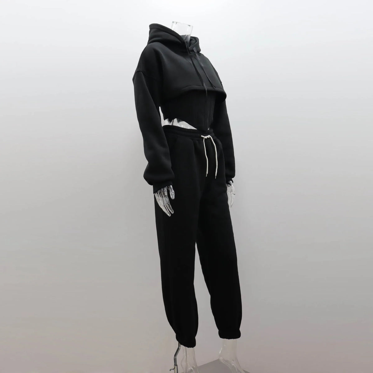 Women's Casual Sweatpants Set Belted Hooded Short Hoodie Corset Three-Piece Autumn Winter Comfortable Polyester Plus Size