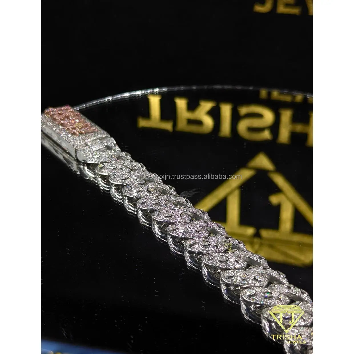 Designer VVS Lab Grown Diamond Cuban Bracelet Custom Clasp Iced Shine Finish 18K Gold Plated Rose Gold Hip Hop Jewelry
